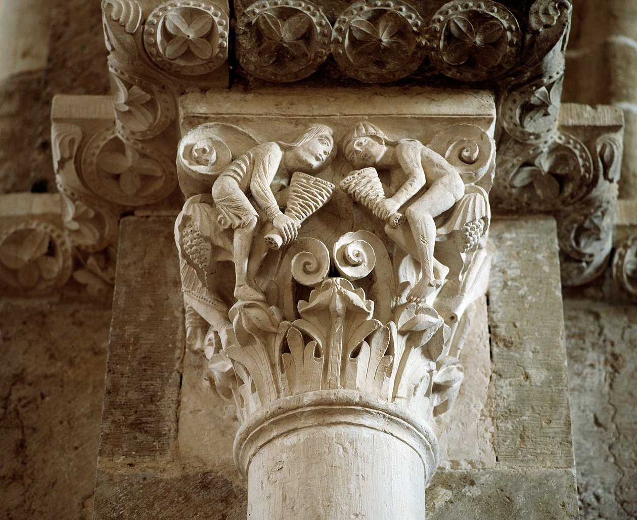 Representation of the Winds (carved capital) by Romanesque