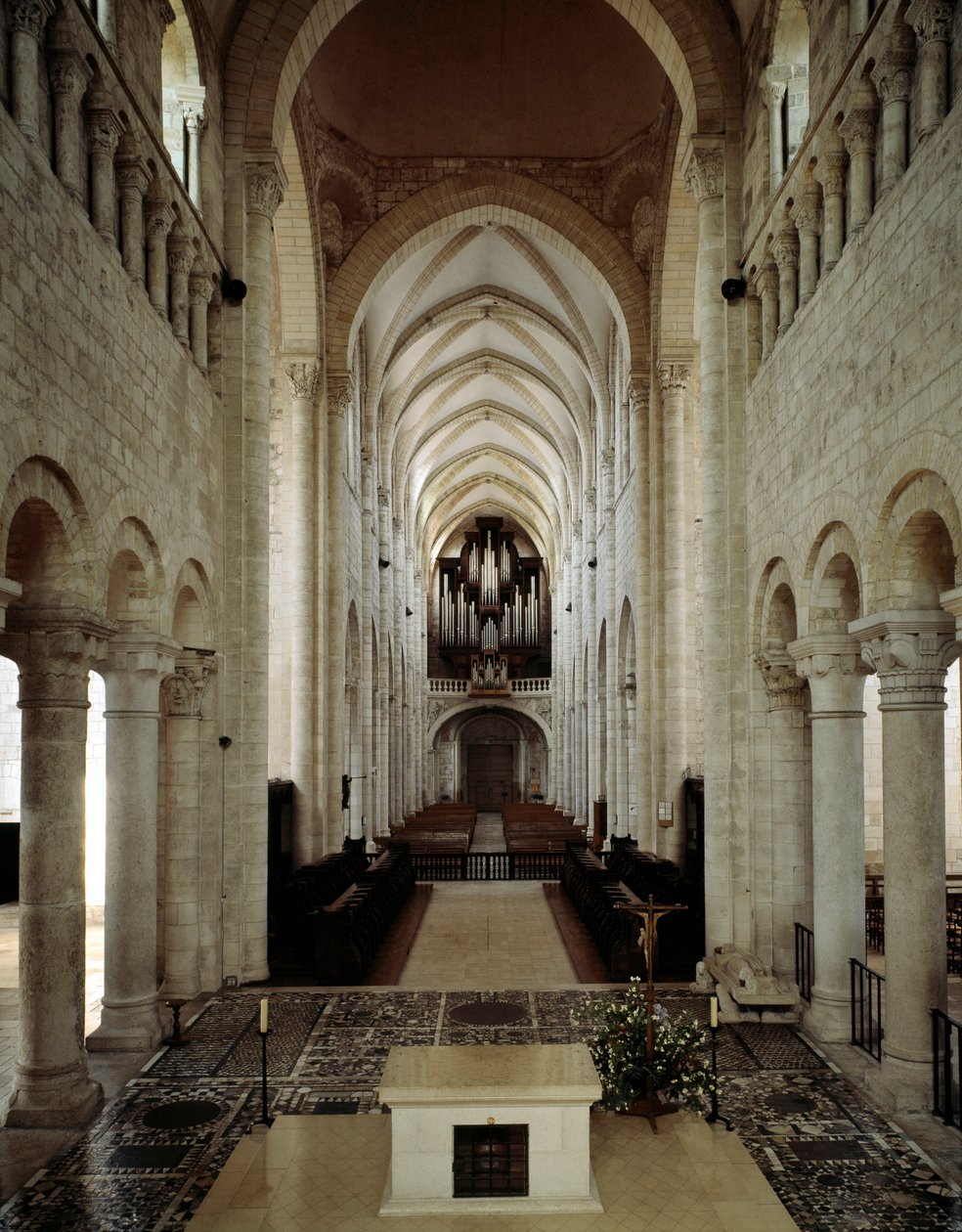 Romanesque art: internal view of the Basilica of Saint Benoit sur Loire (Loiret) built between the 11th and 13th centuries by Romanesque