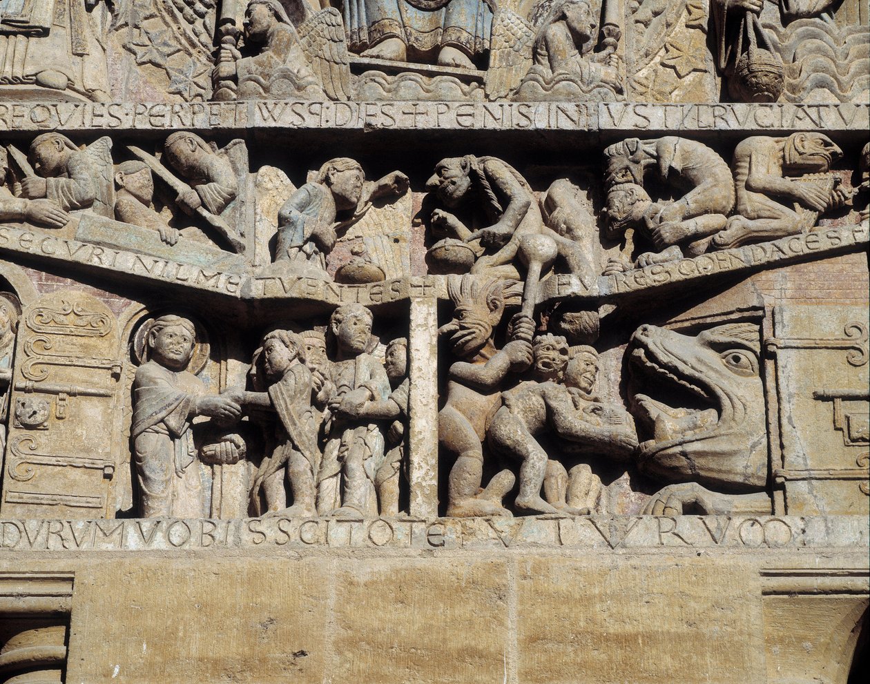 View of the tympanum of Last Judgment, detail of hell by Romanesque