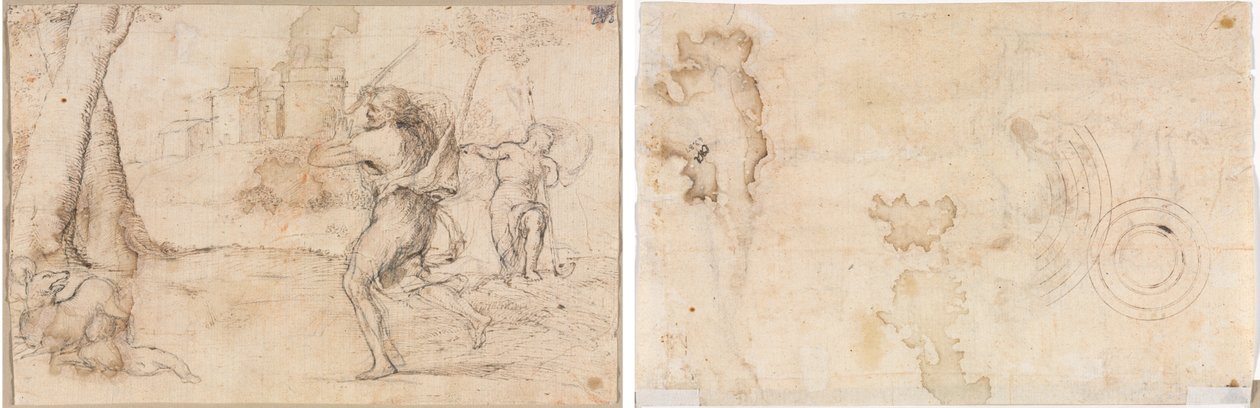 Romulus and Remus Found by Faustulus (recto) Concentric Circles (verso) by Romanino
