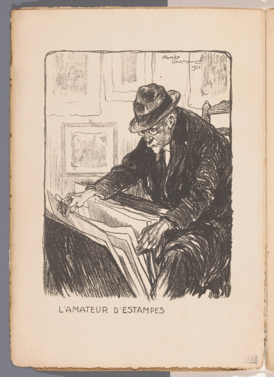 Man on a Chair Looking at a Portfolio of Prints by Romeo Dumoulin