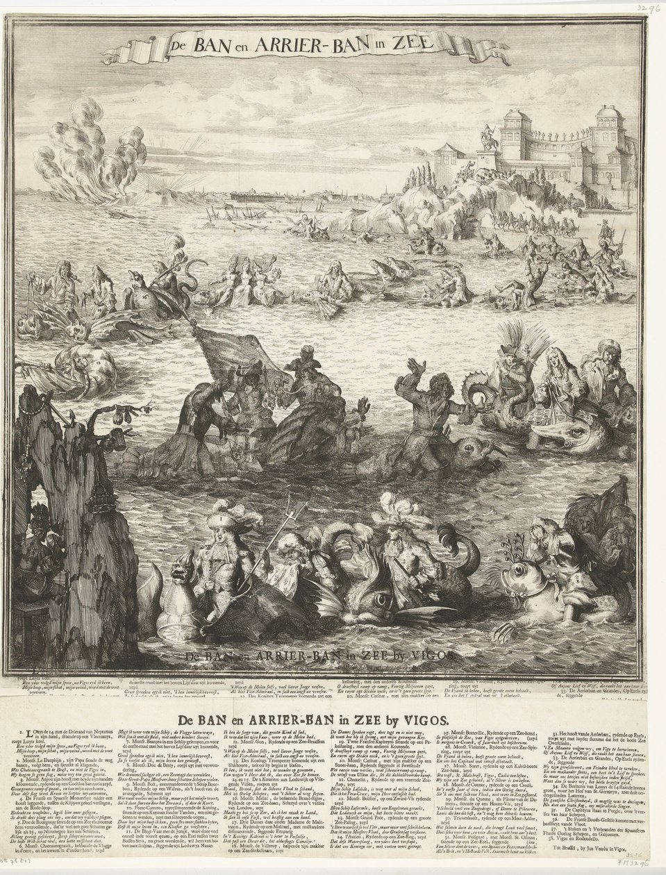 Caricature of the Capture of the Silver Fleet at Vigo, 1702 (The Ban and Arrier-Ban at Sea) (The Ban and Arrier-Ban at Sea near Vigo) by Romeyn de Hooghe (possibly)
