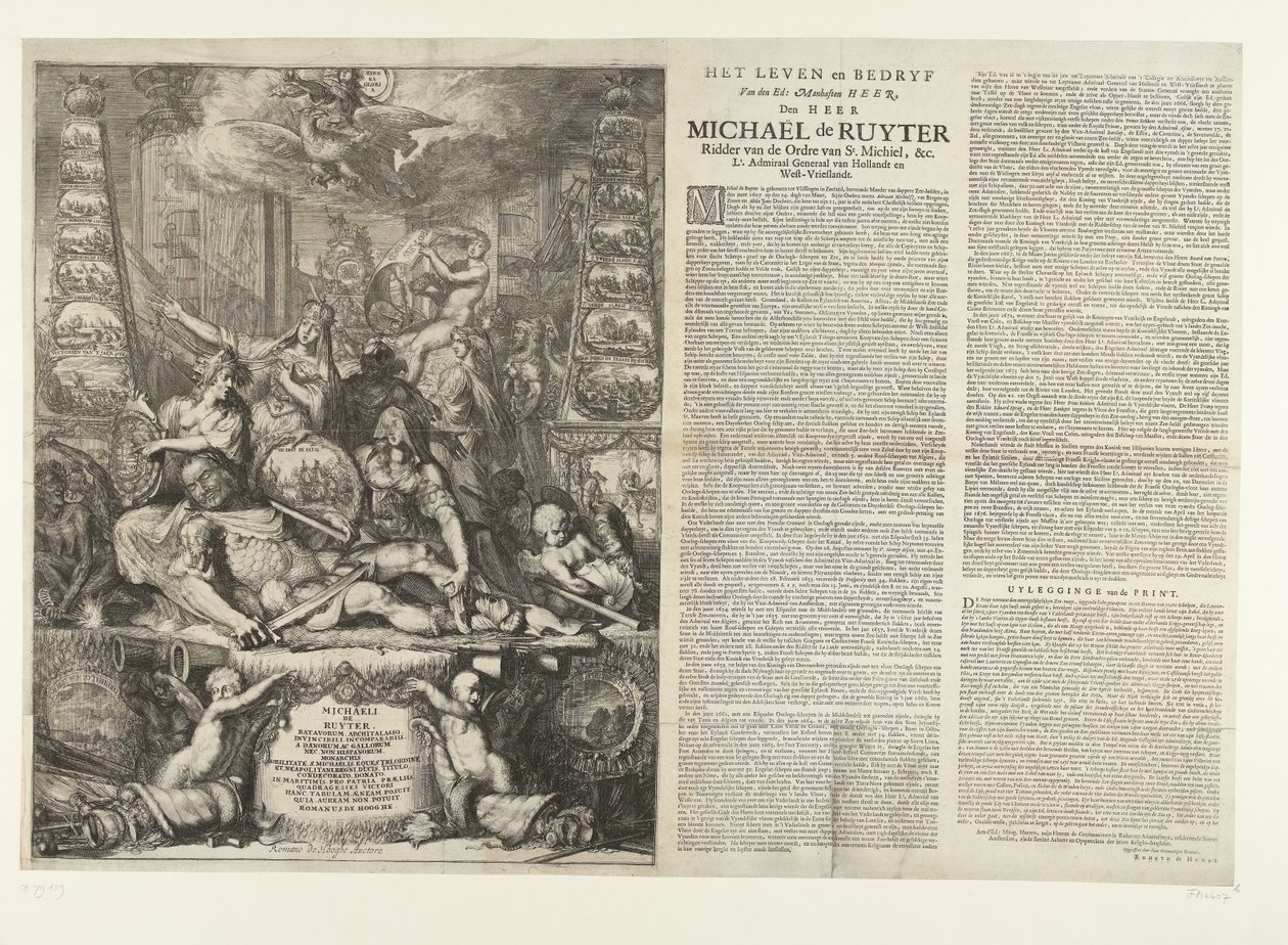 Allegory on the Death of Michiel de Ruyter, 1676 (The Life and Career of the Noble and Brave Lord, Lord Michiel de Ruyter Knight of the Order of St. Michael, &c. Lt. Admiral General of Holland and West Friesland) by Romeyn de Hooghe