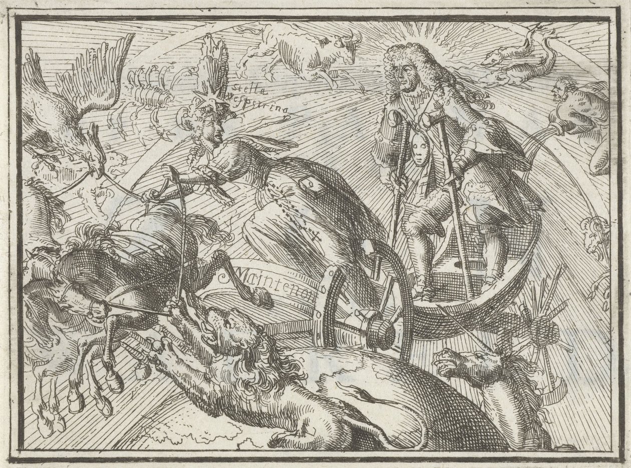 Caricature depicting Louis XIV as Apollo in his chariot, 1701 by Romeyn de Hooghe