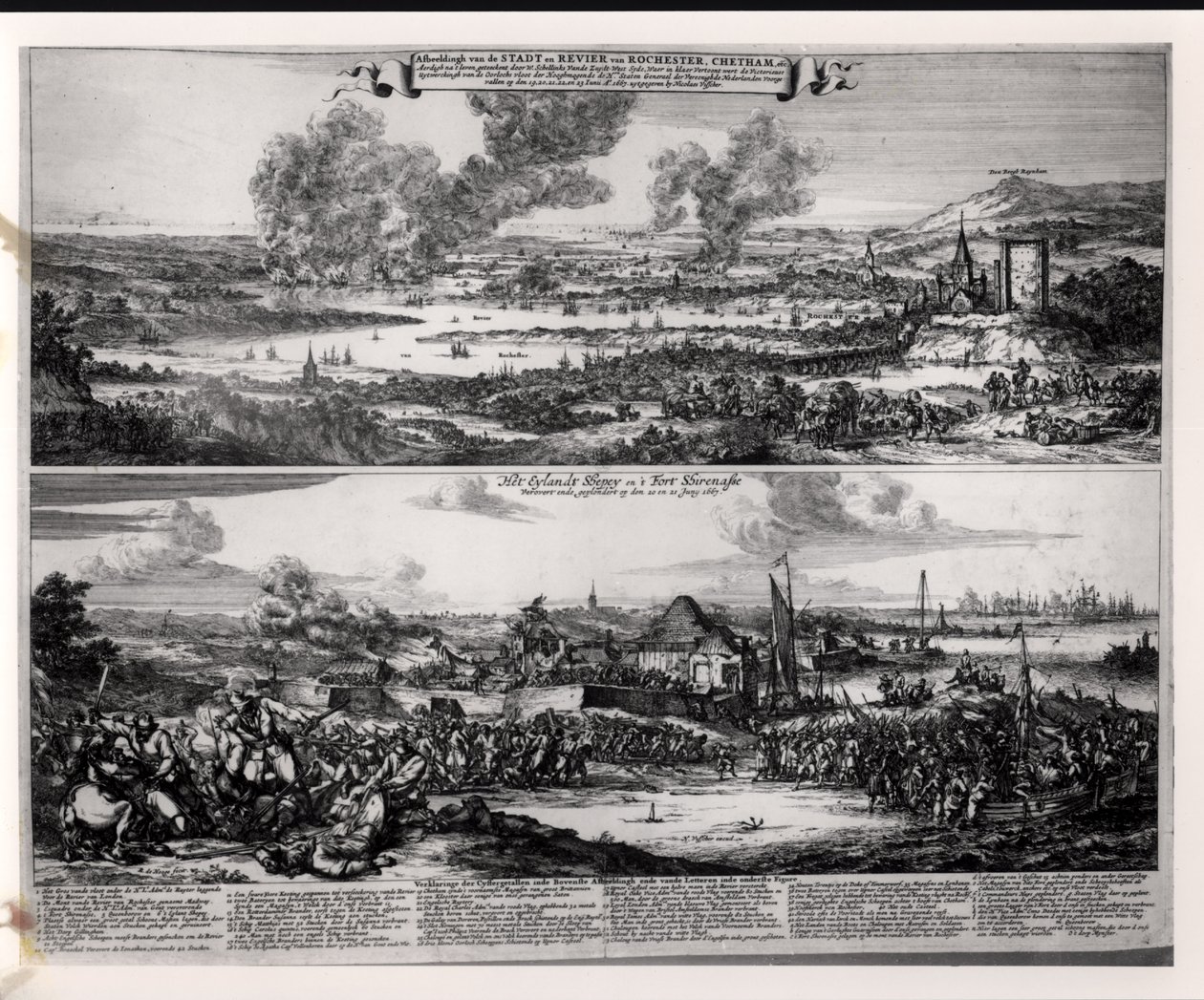 Dutch Attack on the River Medway, 20th and 21st June 1667, engraved by Nicolas Visscher by Romeyn de Hooghe