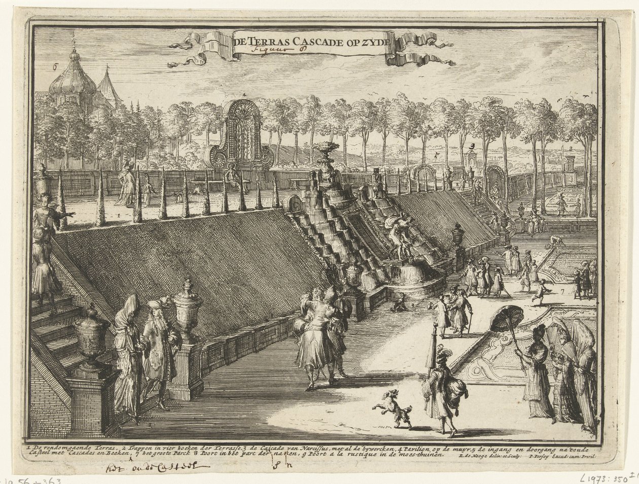 Side View of a Terrace Waterfall in the Park of Het Loo Palace by Romeyn de Hooghe