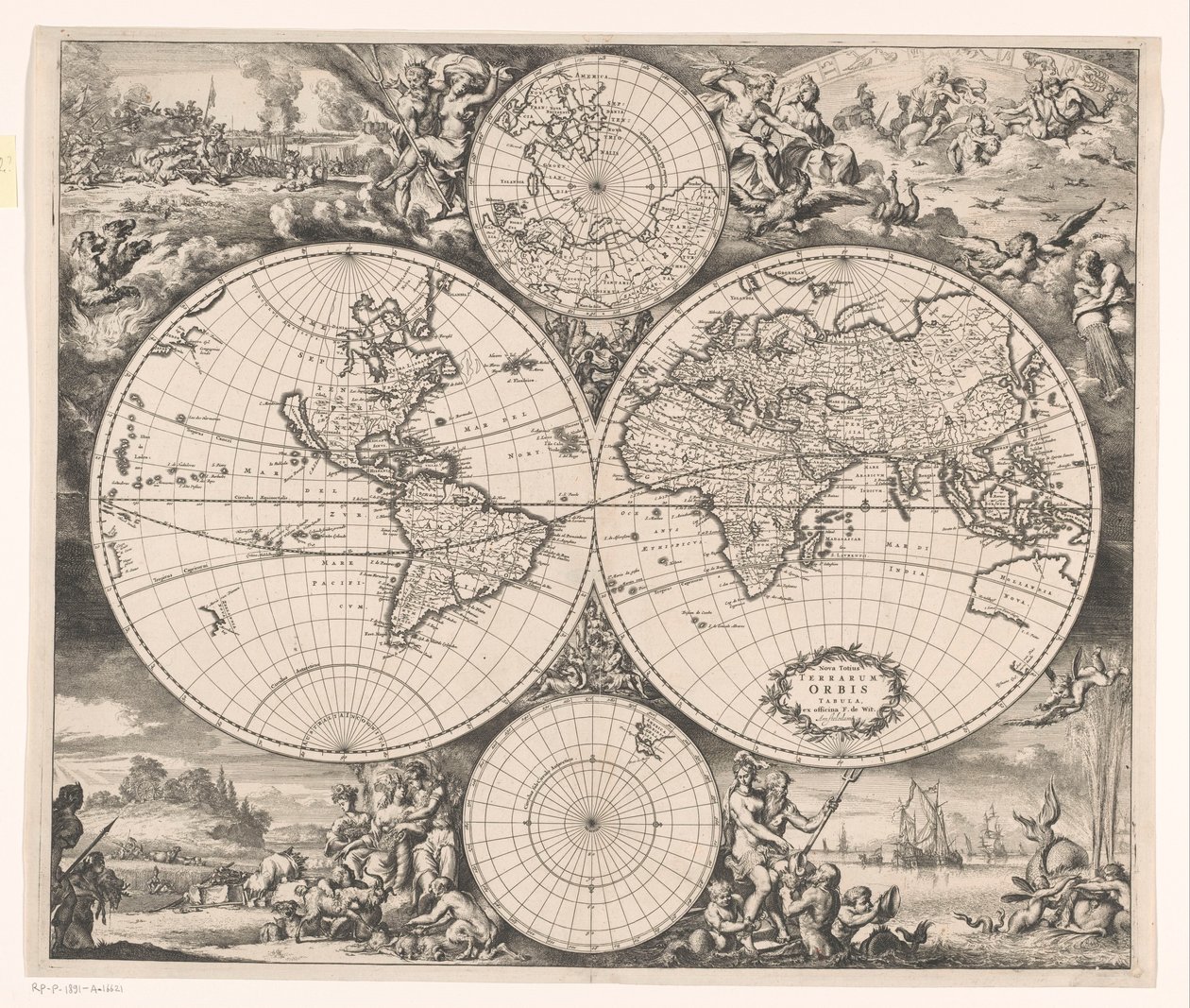 World Map with an Allegory of the Four Elements by Romeyn de Hooghe