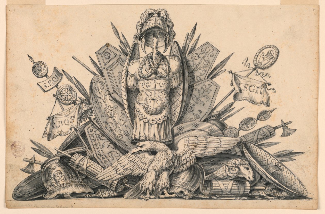 A Trophy of Weapons Intended to be Executed in Painting by Romolo Achille Liverani