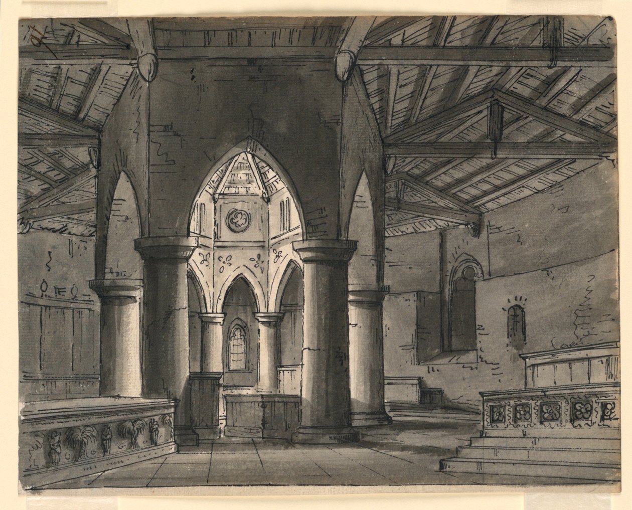 Stage Design, Interior of Gothic Chapel by Romolo Achille Liverani