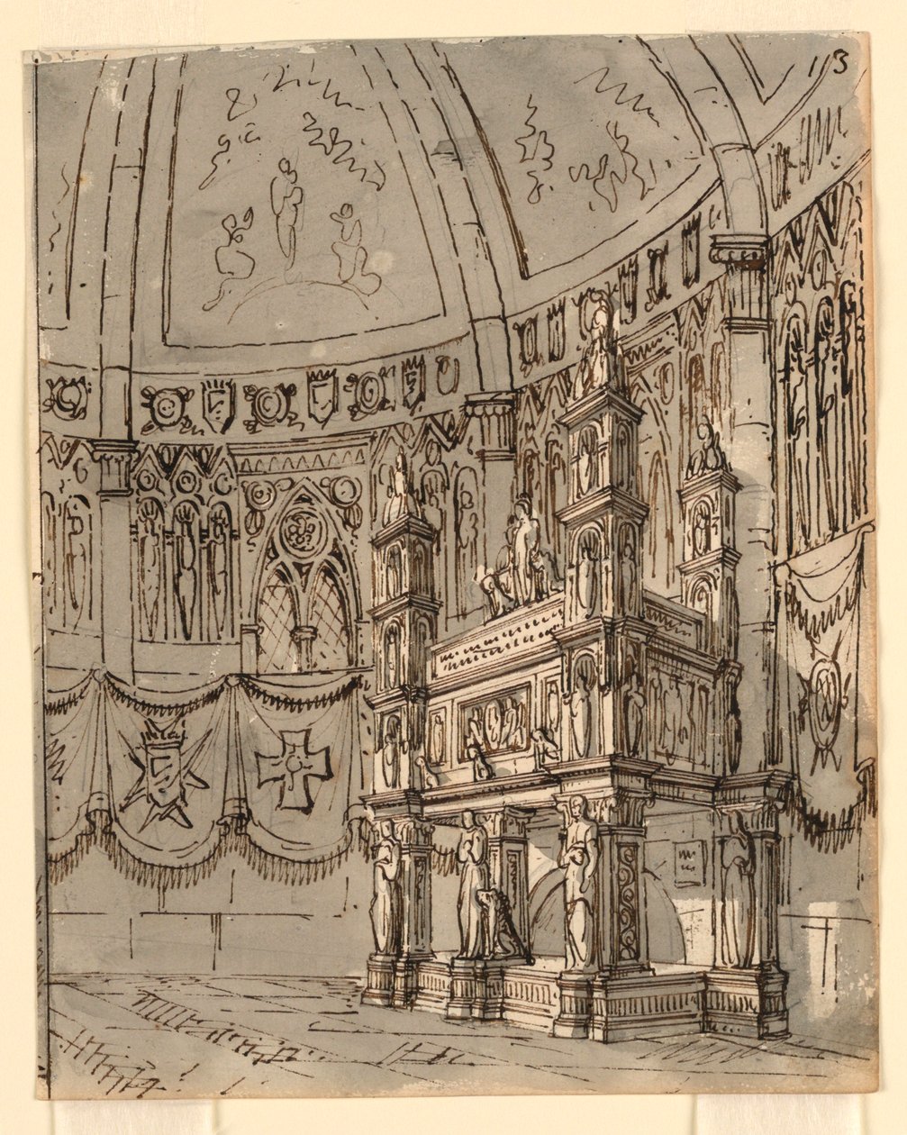 Stage Design, Interior of Gothic Church by Romolo Achille Liverani