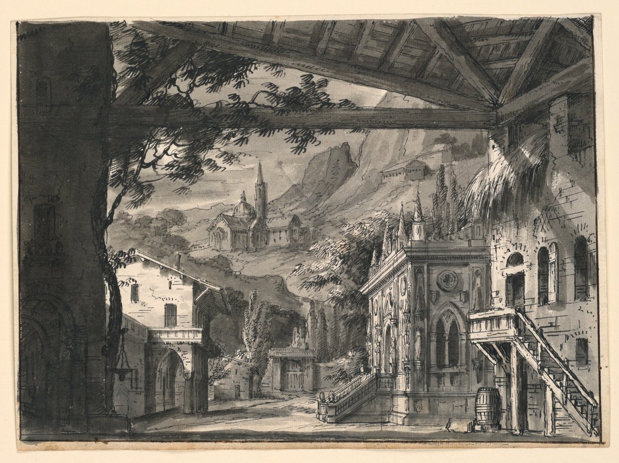 Stage Design: Village in Hilly Landscape, for L