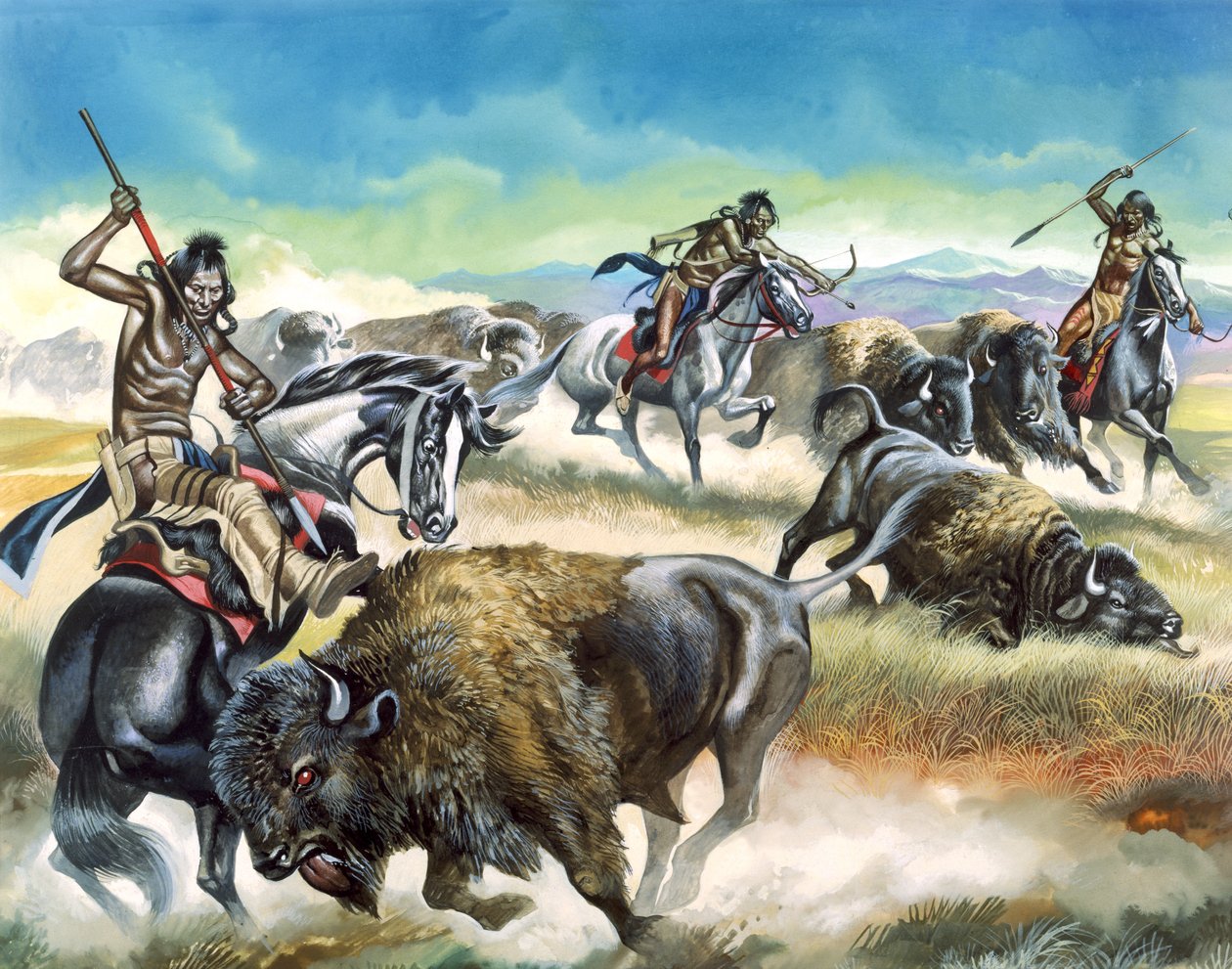 Native American Indians Killing American Bison by Ron Embleton