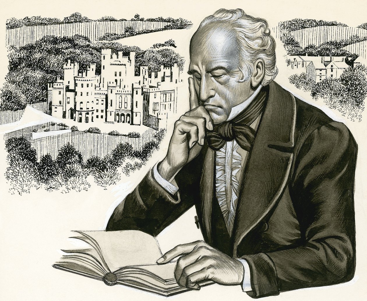 Unidentified Author with Home in Background by Ron Embleton