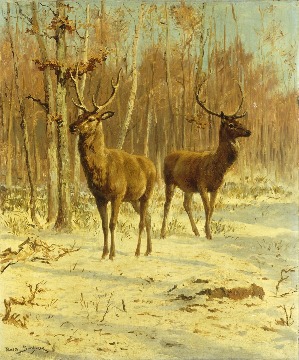 Two Stags in a Clearing in Winter by Rosa Bonheur