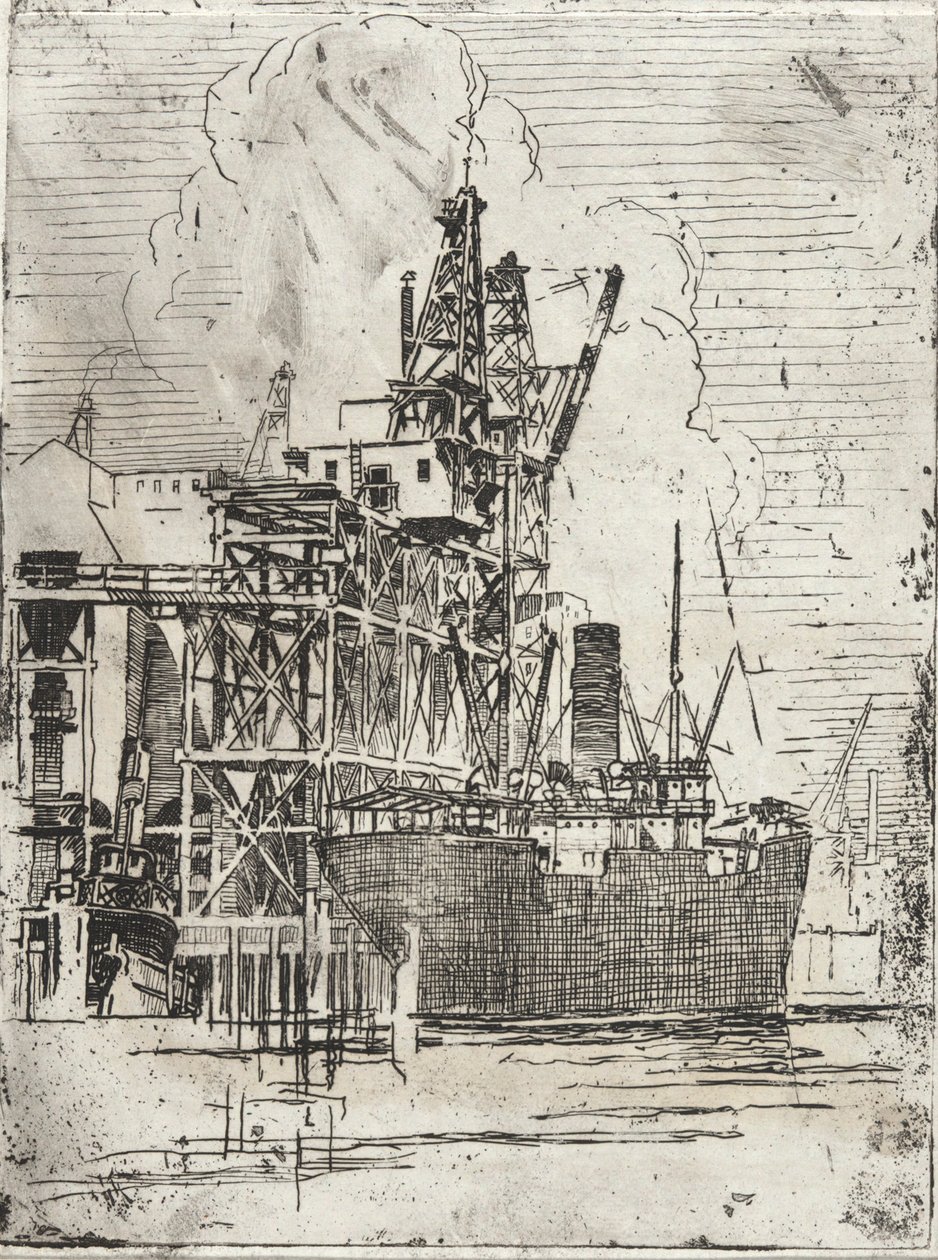 Freighter at Pier by Roswell Morse Shurtleff