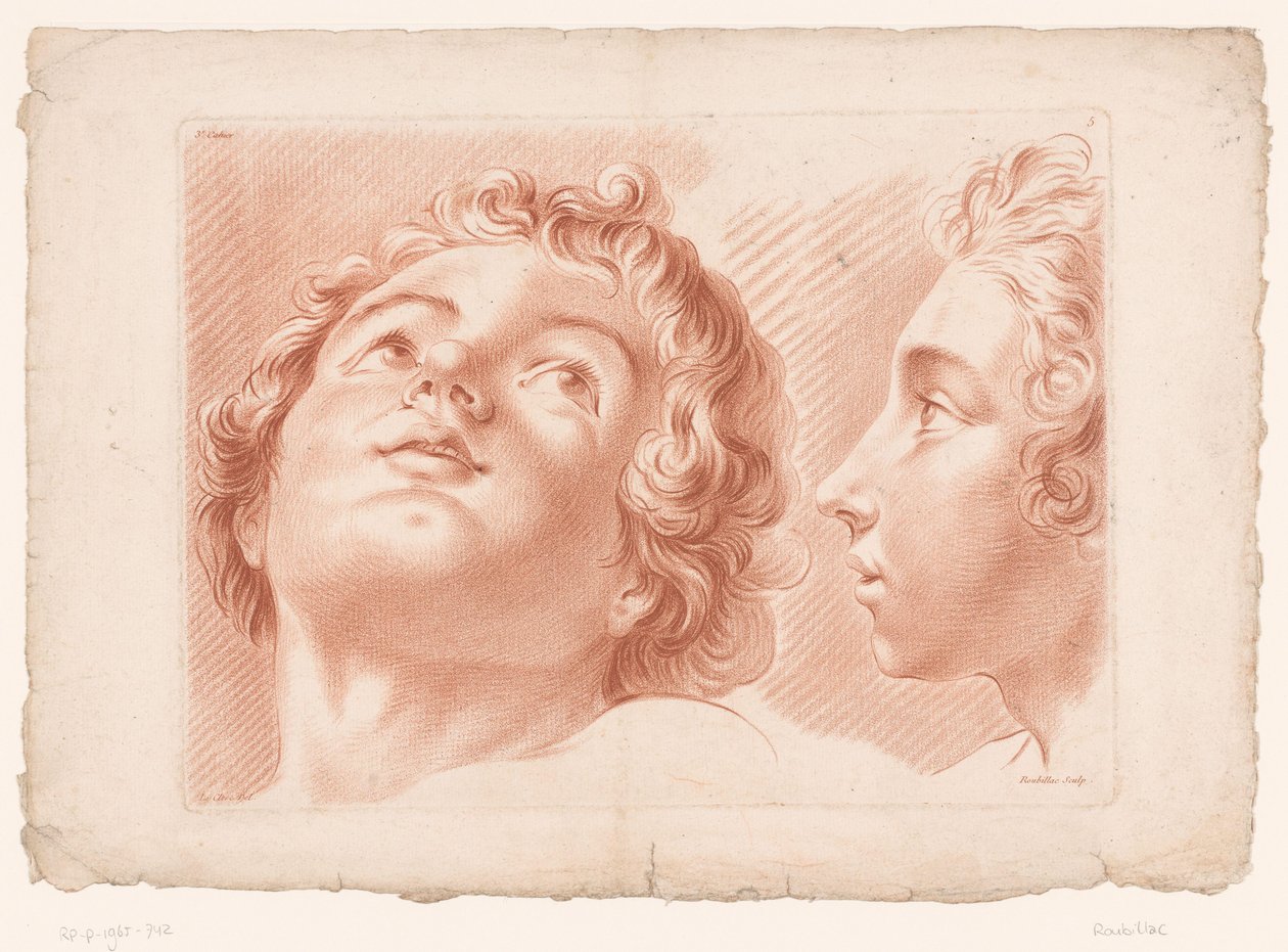 Two Heads of Boys (Principles of Drawing from Nature, Part Three) by Louis François Roubillac