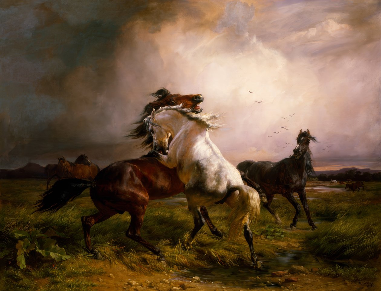 Fighting Wild Horses by Rudolf Koller