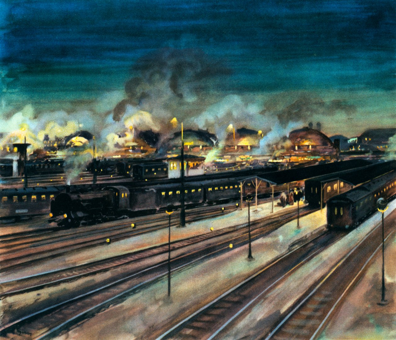 German Railways - Munich Central Station at Night by Rudolf Lipus