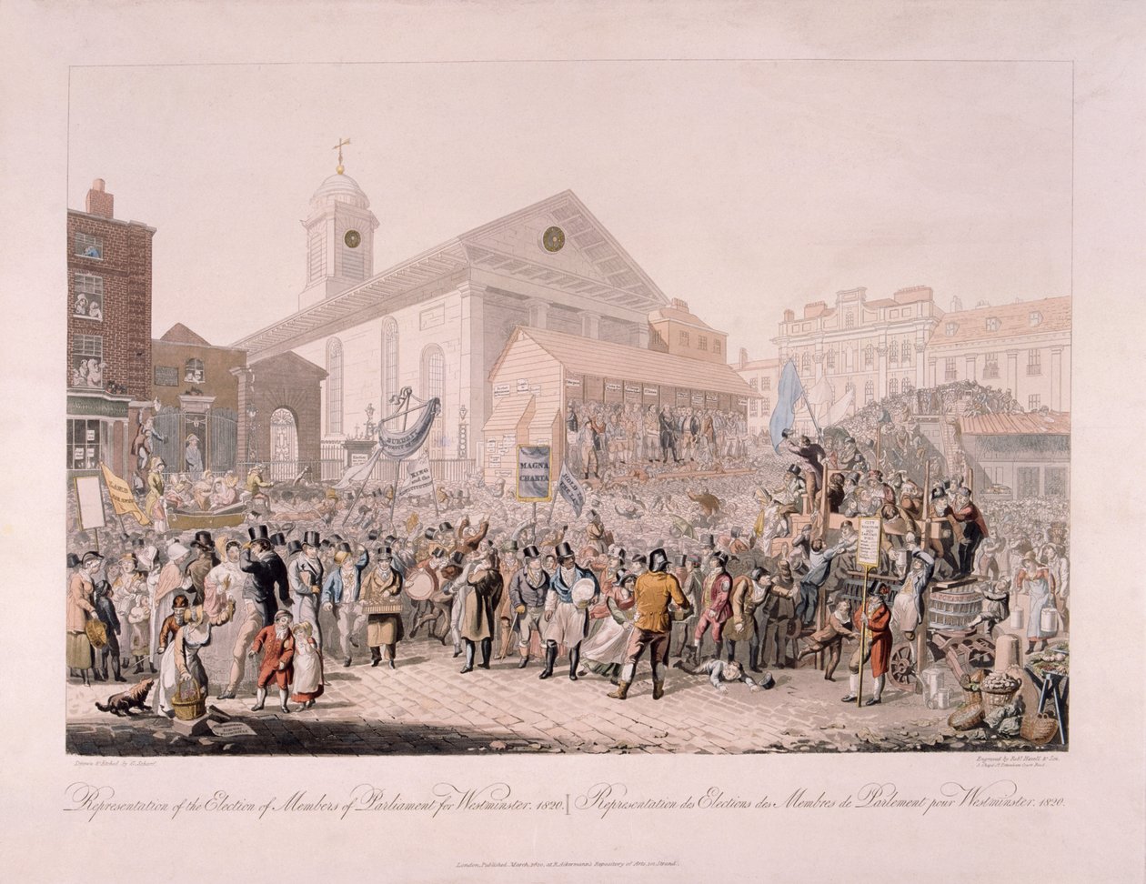 Election in Covent Garden, London, 1818 by Rudolph Ackermann