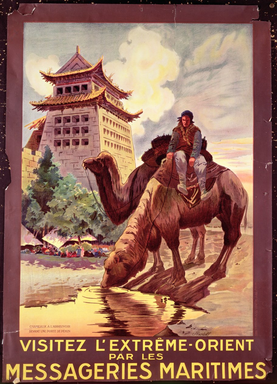 Camels Watering in front of the Gates of Pekin, poster advertising the 