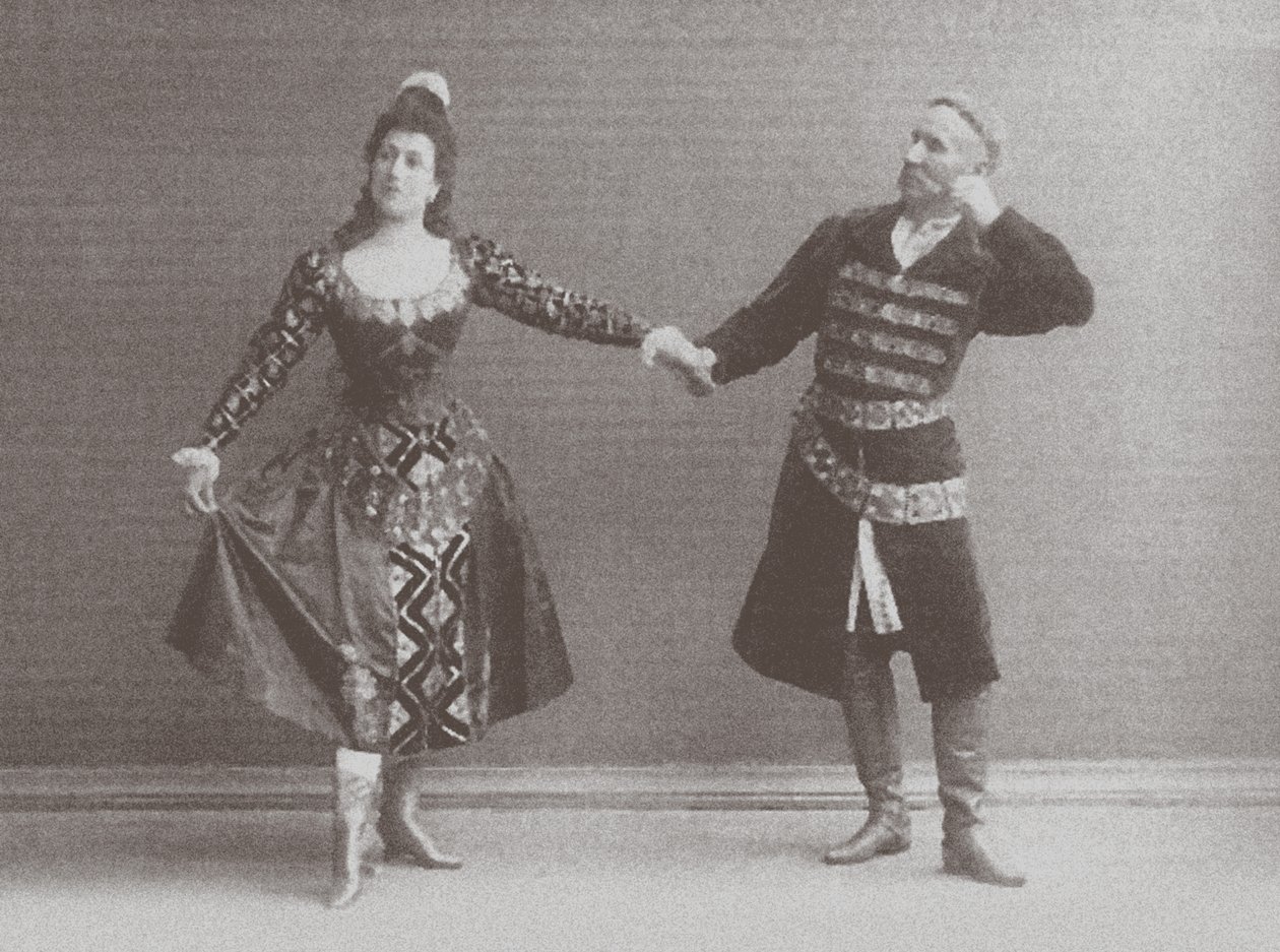 Julia and Felix Kschessinsky in the mazurka (Polish dance) in the original Ivanov-Petipa Swan Lake, 1895 by Russian Photographer