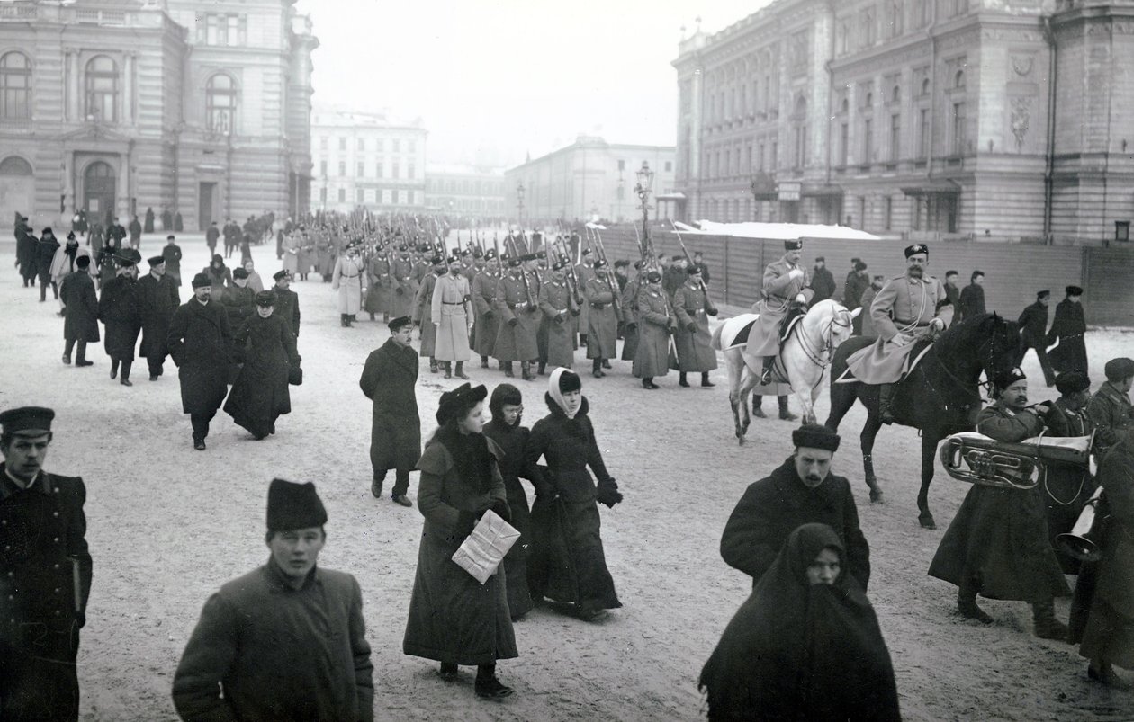 Soldiers leaving for the front, St Petersburg, 1917 by Russian Photographer
