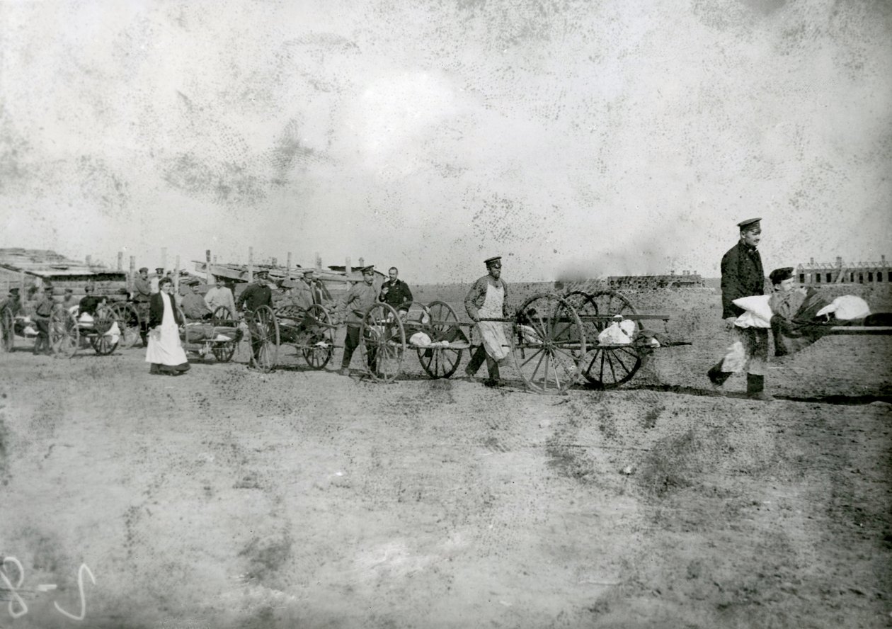 Transporting the wounded, Russo-Japanese war, 1904 by Russian Photographer