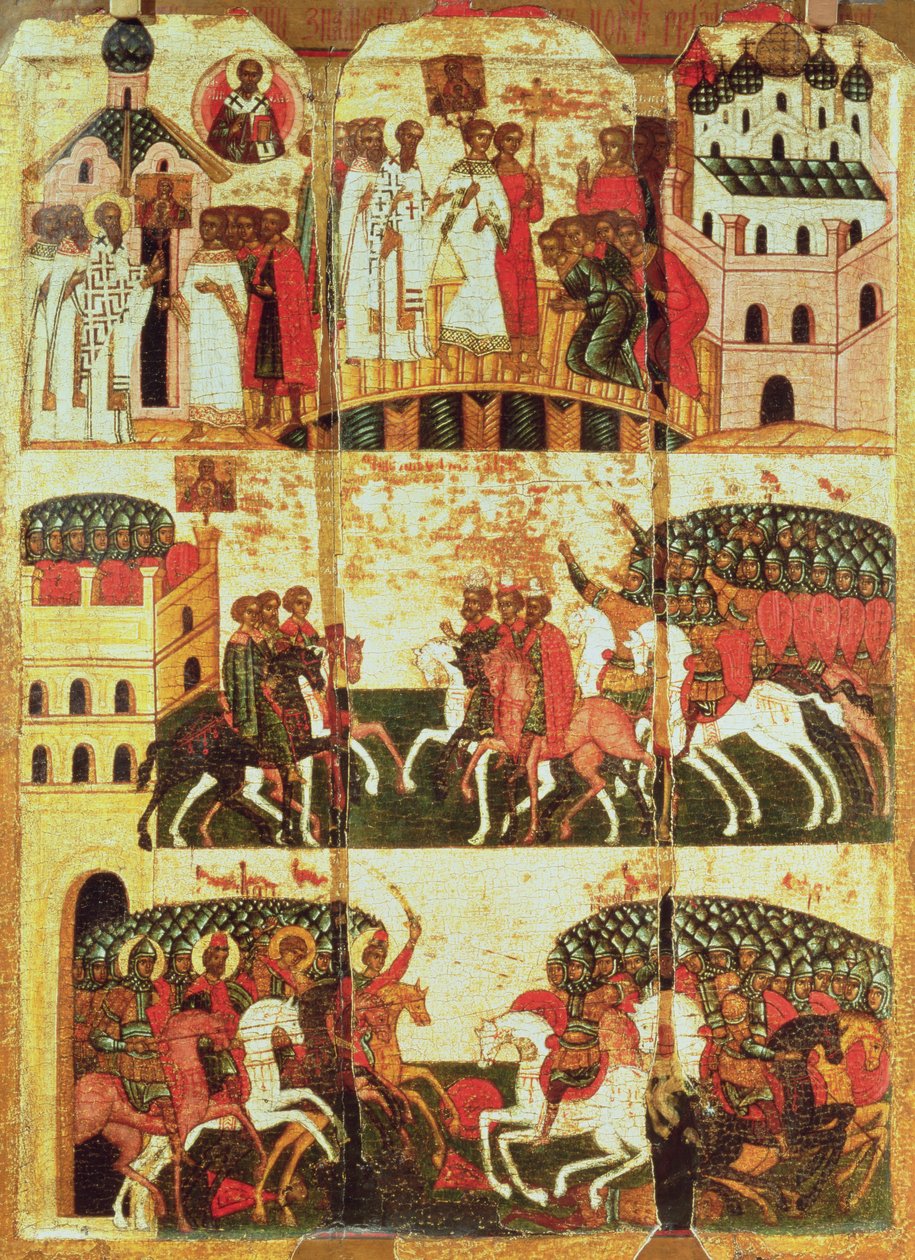 Battle between the Novgorodians and Suzdalians by Russian School