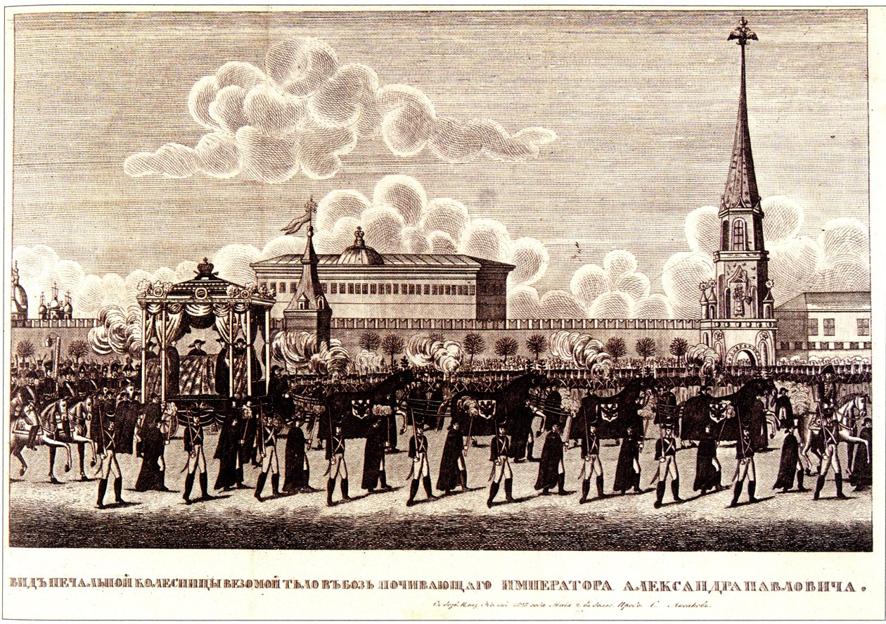 Funeral Ceremony of Emperor Alexander I at the Moscow Kremlin by Russian Master