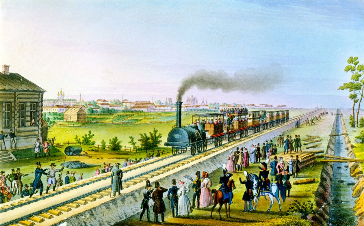 Opening of the First Railway Line from St Petersburg to Pavlovsk, Russia, 1830s by Russian Master