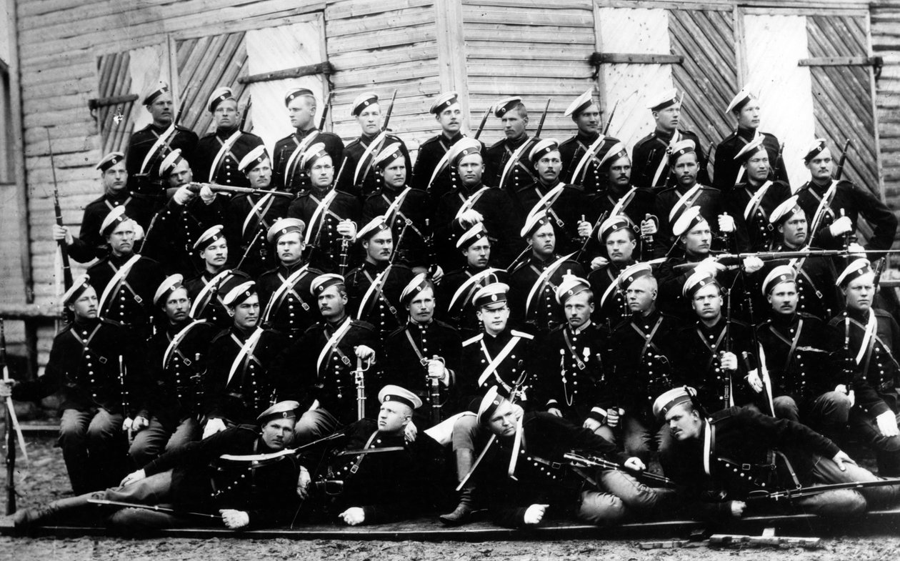 Recruits to the Household Cavalry Unit, with their cornet, Count A.A. Ignatiev, c.1899 by Russian Photographer