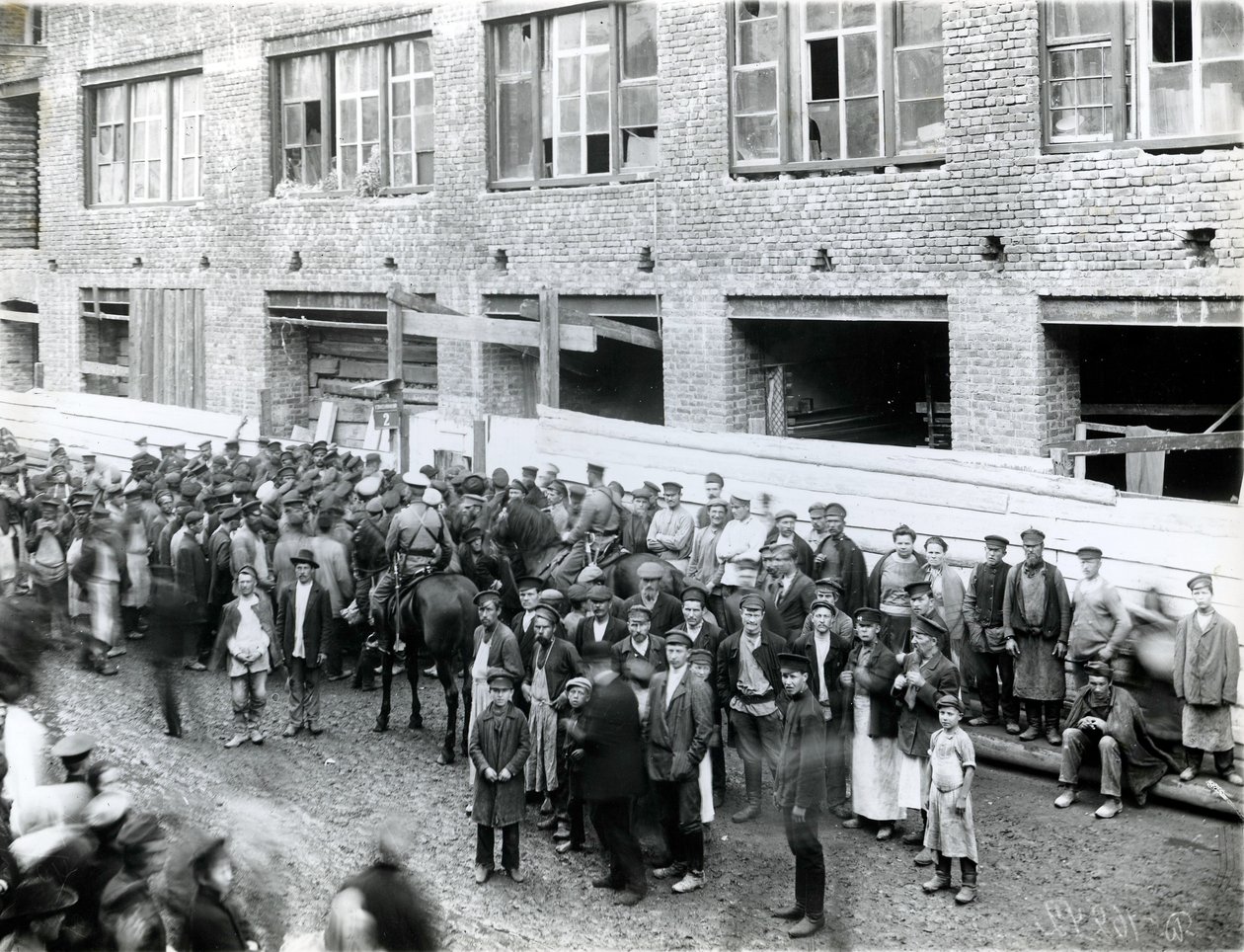 St Petersburg factory workers on strike in protest against the Lena massacre, 1912 by Russian Photographer
