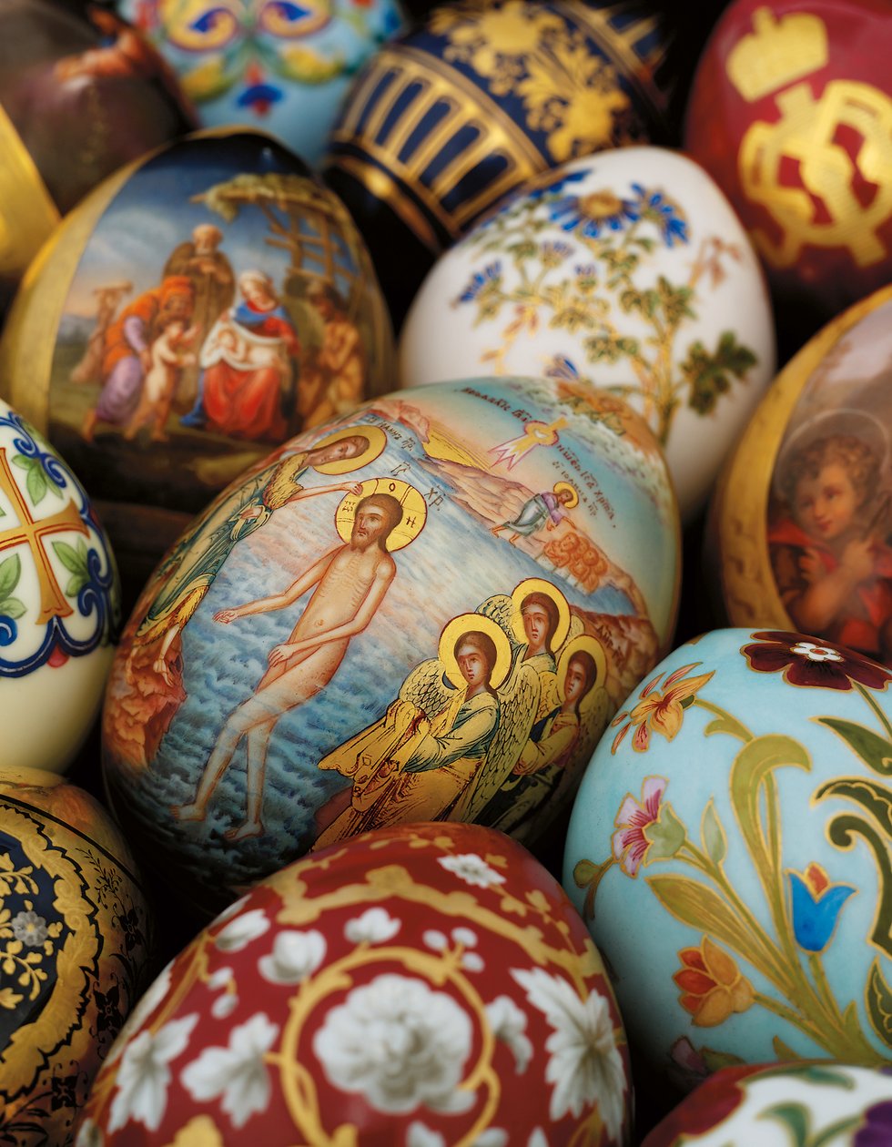 A collection of painted porcelain easter eggs by the Imperial Porcelain Factory, c. 1850-1870 by Russian School