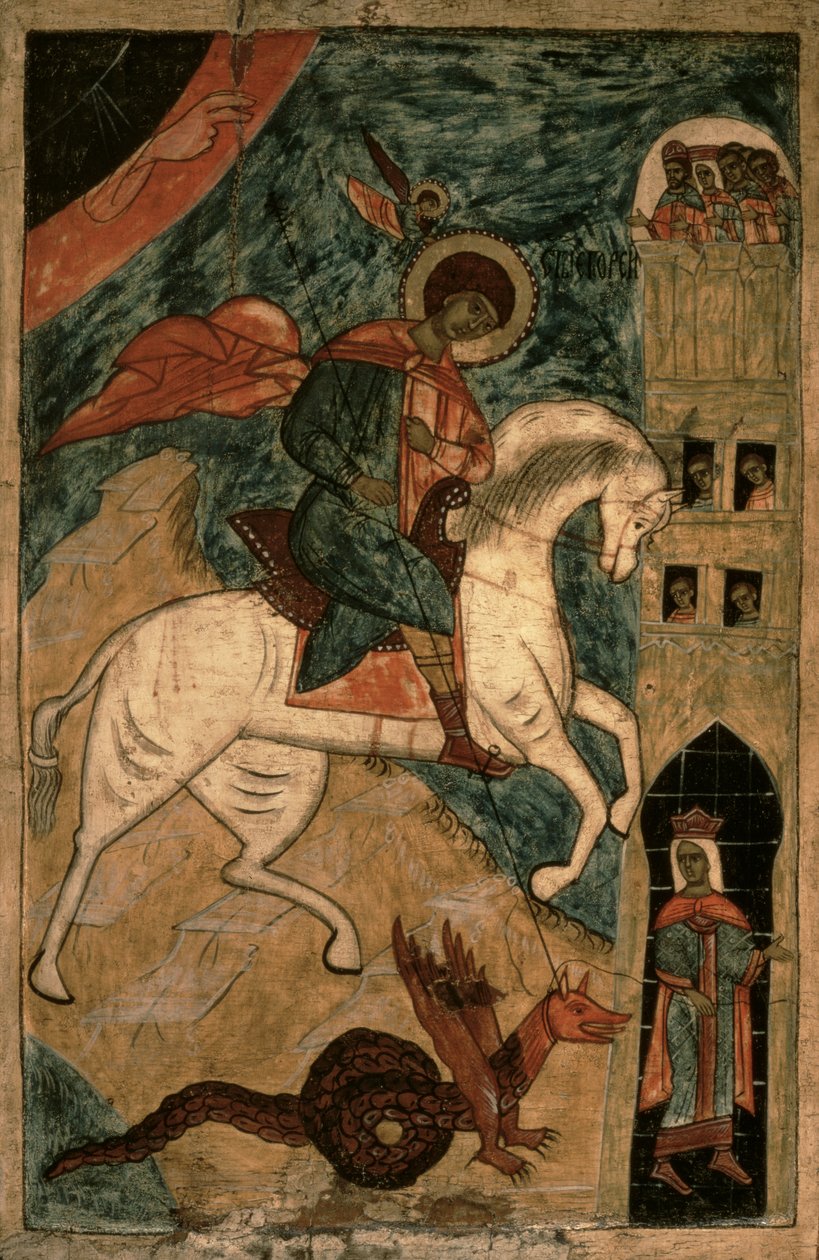 St. George and the Dragon, Russian Icon from Vologda, 15th Century by Russian School