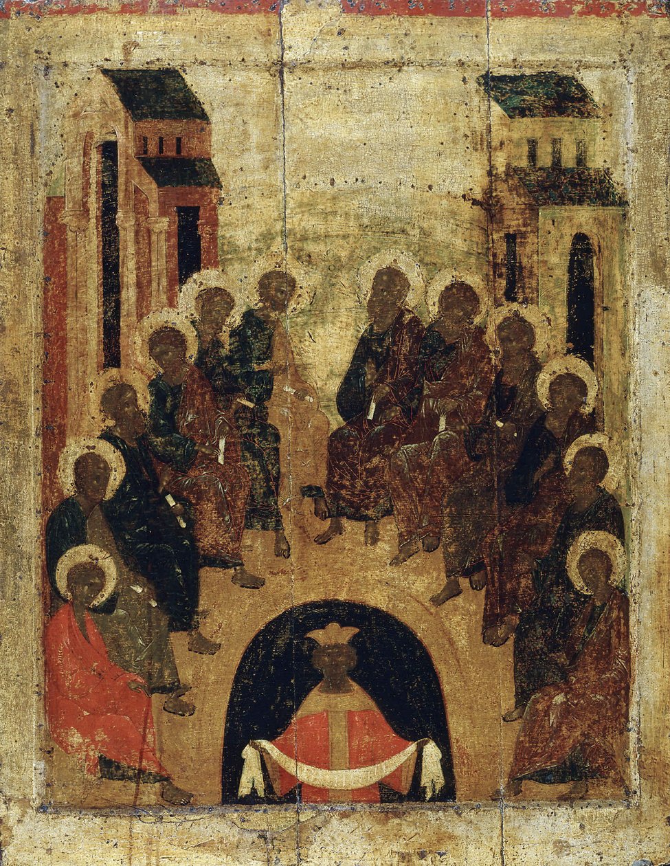 The Descent of the Holy Spirit on the Apostles, c. 1410 by Russian icon.