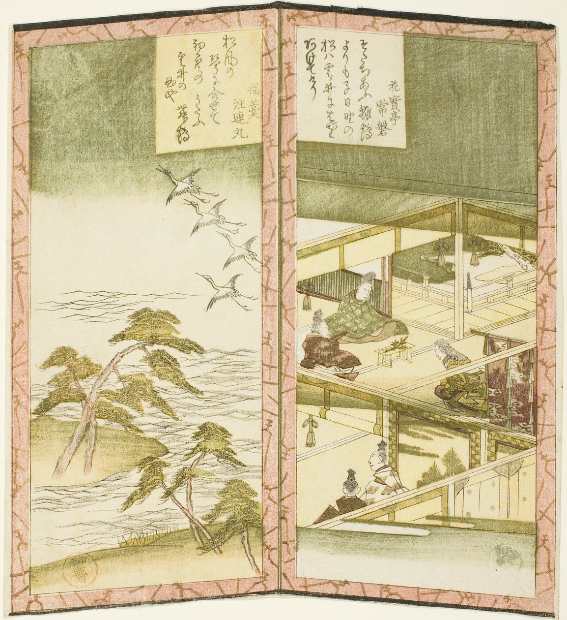 Palace Interior and Beach, from an Untitled Hexaptych Depicting a Pair of Folding Screens by Ryuryukyo Shinsai