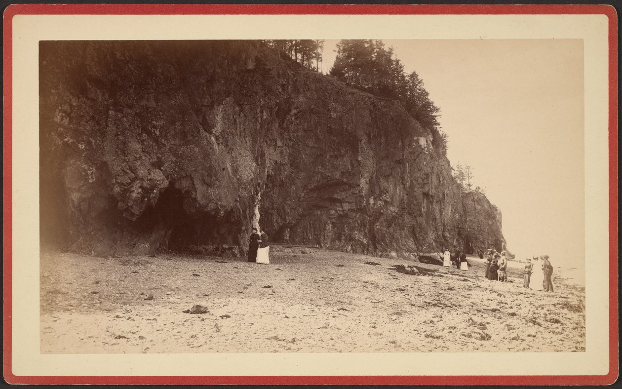 Group of People on Shoreline Near Cliffs, Possibly at Mt. Desert, Maine by S.R. Stoddard