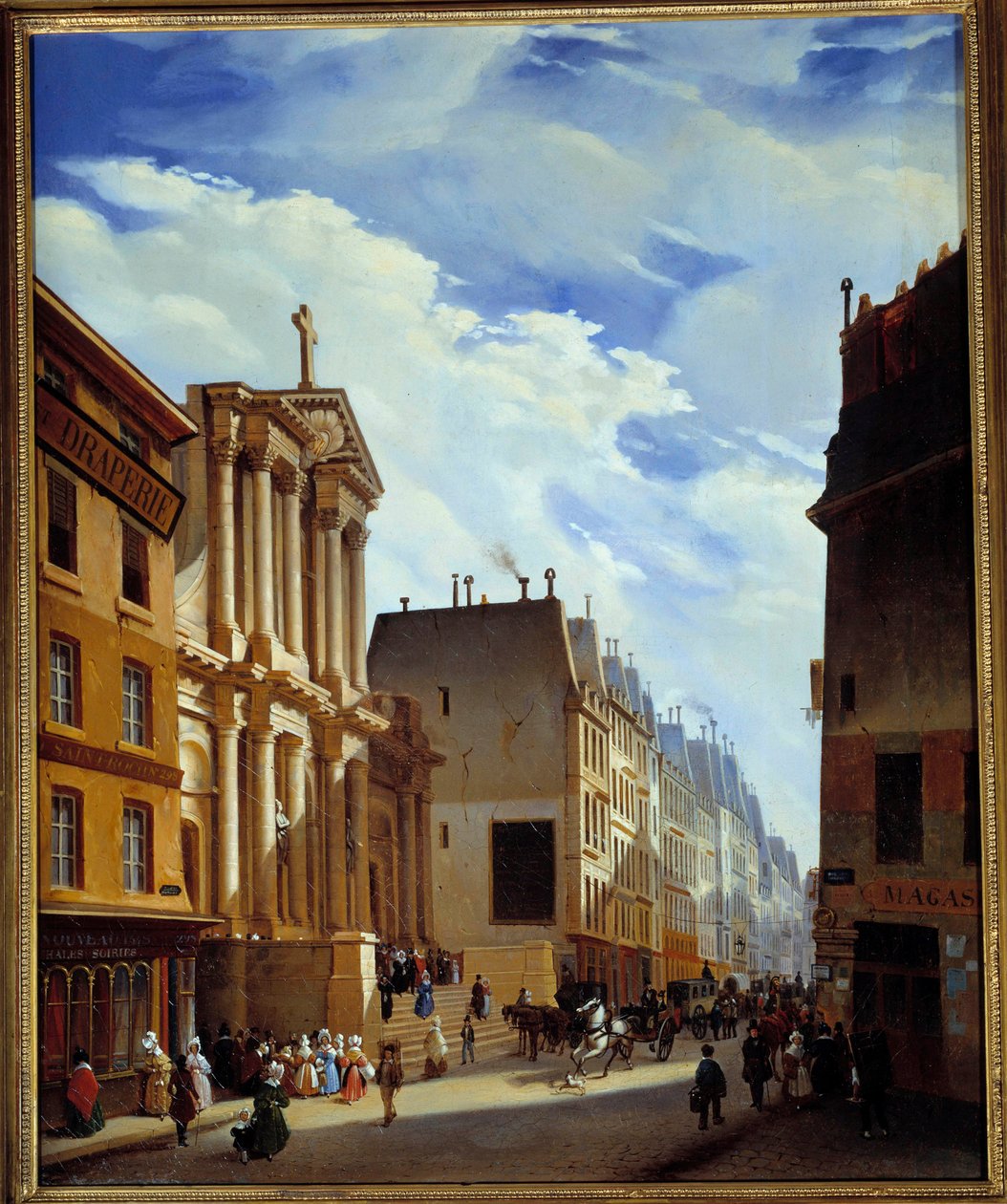View of the rue Saint Honore and the church Saint Roch in Paris in 1840 by S. Mingasson de Martinazeau