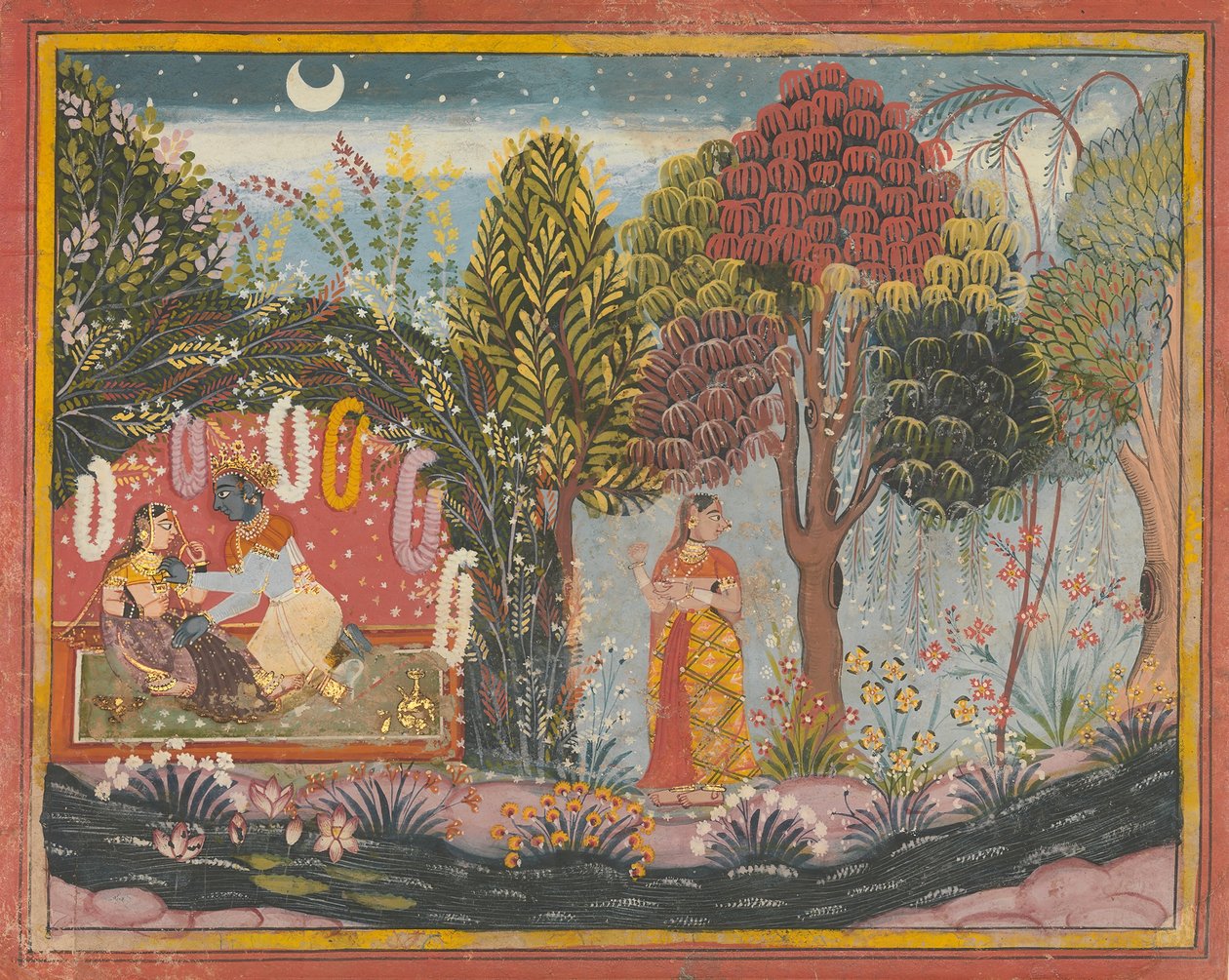 Krishna and Radha in a Bower: Page From a Dispersed Gita Govinda by Sahibdin