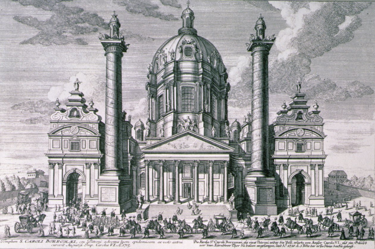 View of the Karlskirche, Vienna engraved by Hieronymous Sperling by Salomon after Kleiner