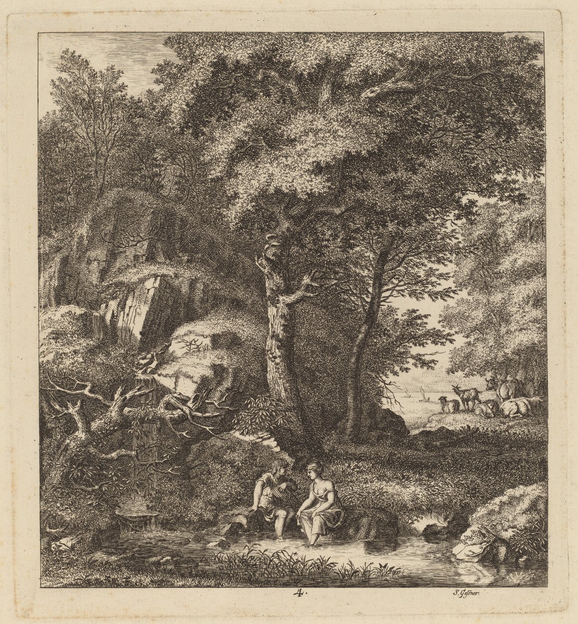 A Shepherd and a Young Woman With Their Feet in a Brook, 1764 by Salomon Gessner