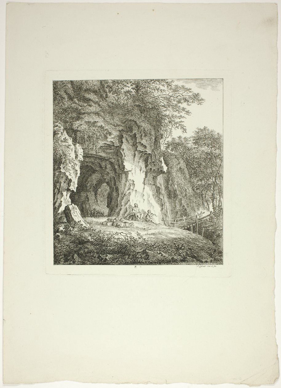 Shepherds and Sheep Resting Under a Bridge, plate seven from Landscapes Dedicated to M. Warelet by Salomon Gessner