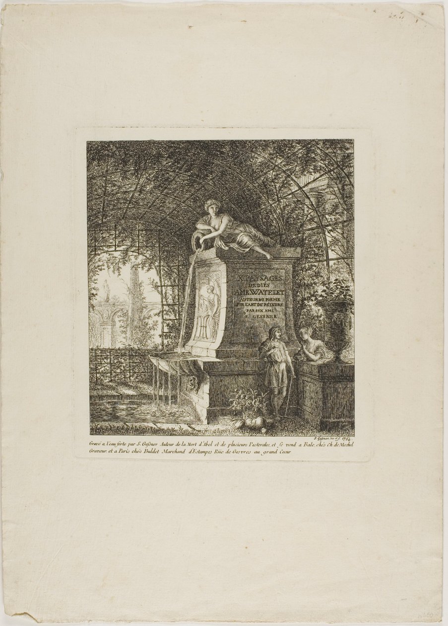 The Trellised Fountain, frontispiece from Landscapes Dedicated to M. Warelet by Salomon Gessner