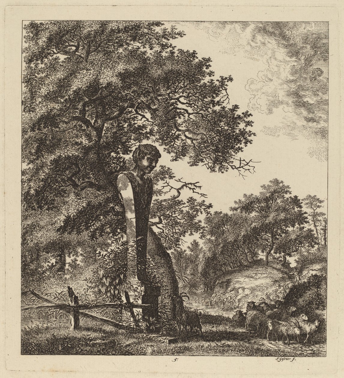 Wooded Landscape with a Herd of Goats and a Herm, 1764 by Salomon Gessner