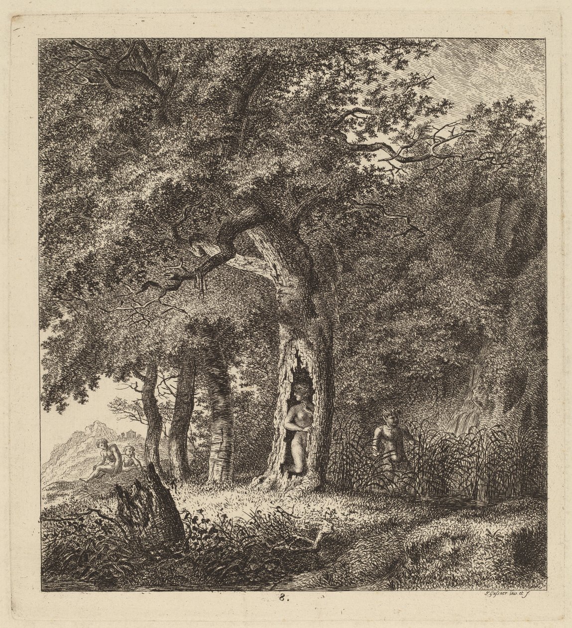 Wooded Landscape with a Nymph and a Satyr by Salomon Gessner