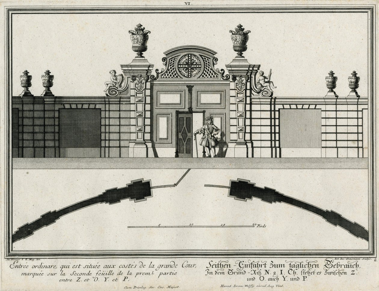 Ground Plan and Elevation of a Side Gate to the Courtyard of Honor by Salomon Kleiner