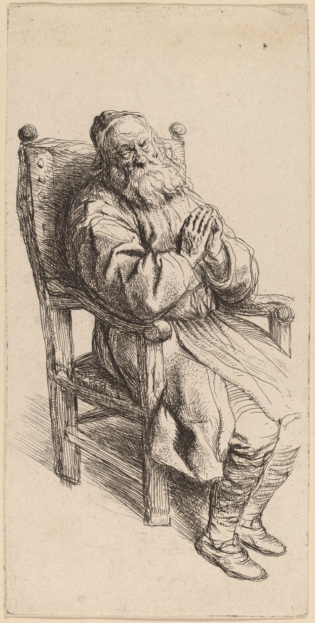 Old Man Sleeping in an Armchair by Salomon Koninck
