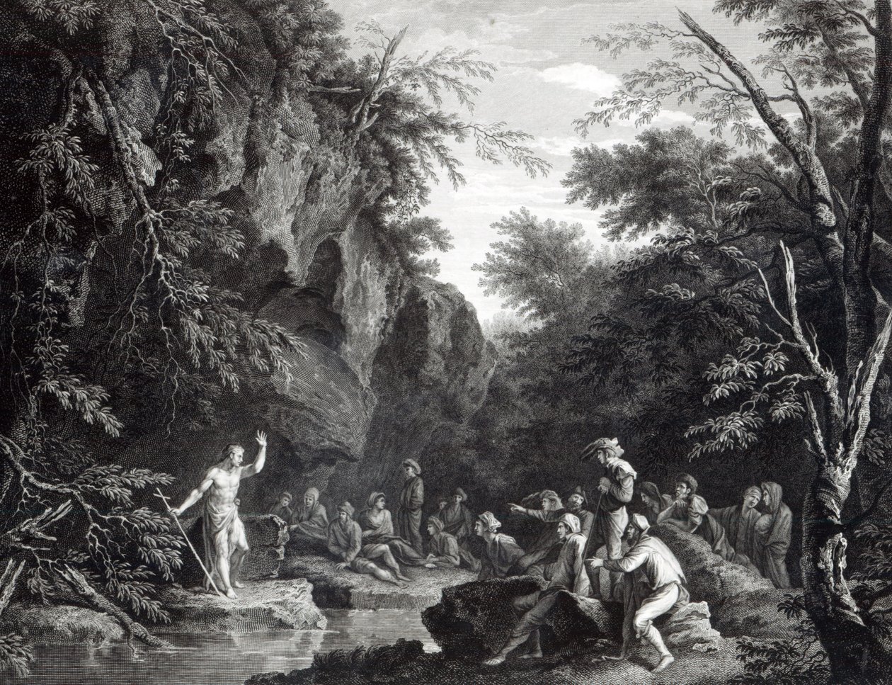 Saint John Preaching in the Wilderness, engraved by John Browne by Salvator Rosa