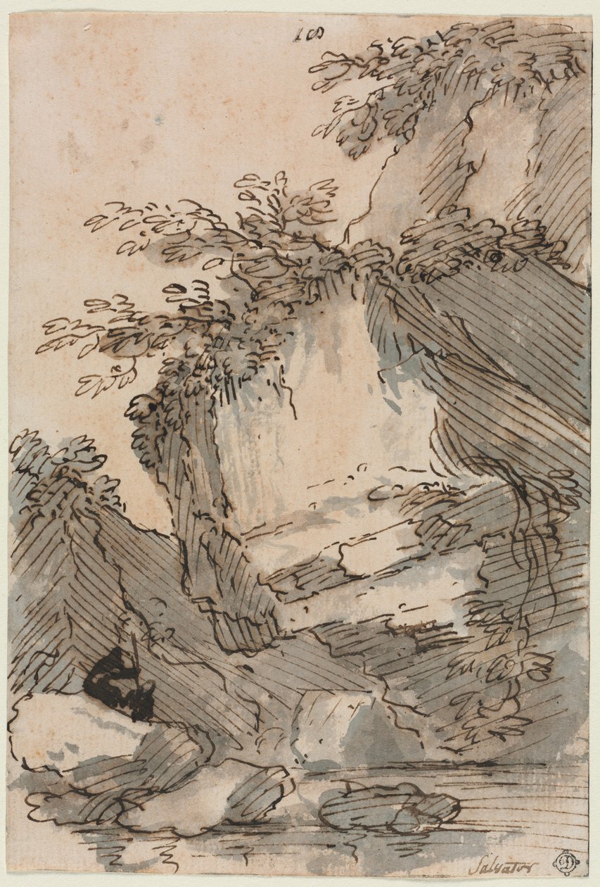 Figures by a Rocky Pool by Salvator Rosa