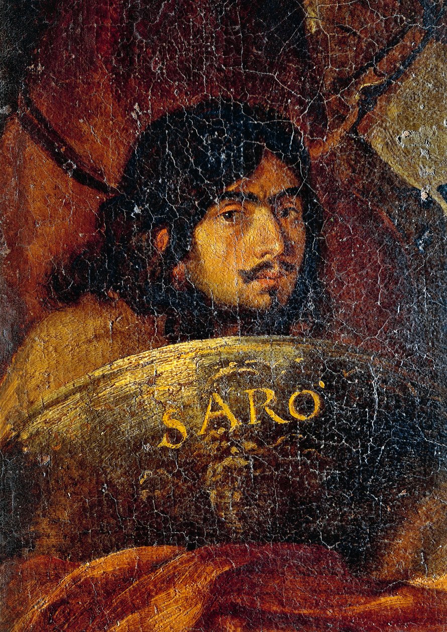 Self-portrait of the painter (detail from the Battle between Christians and Turks) by Salvator Rosa